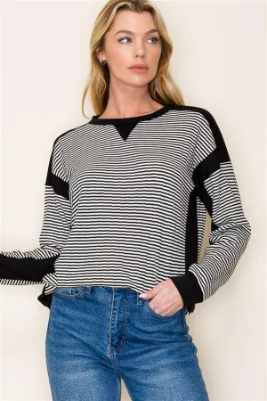 Textured Stripe Black Crewneck
