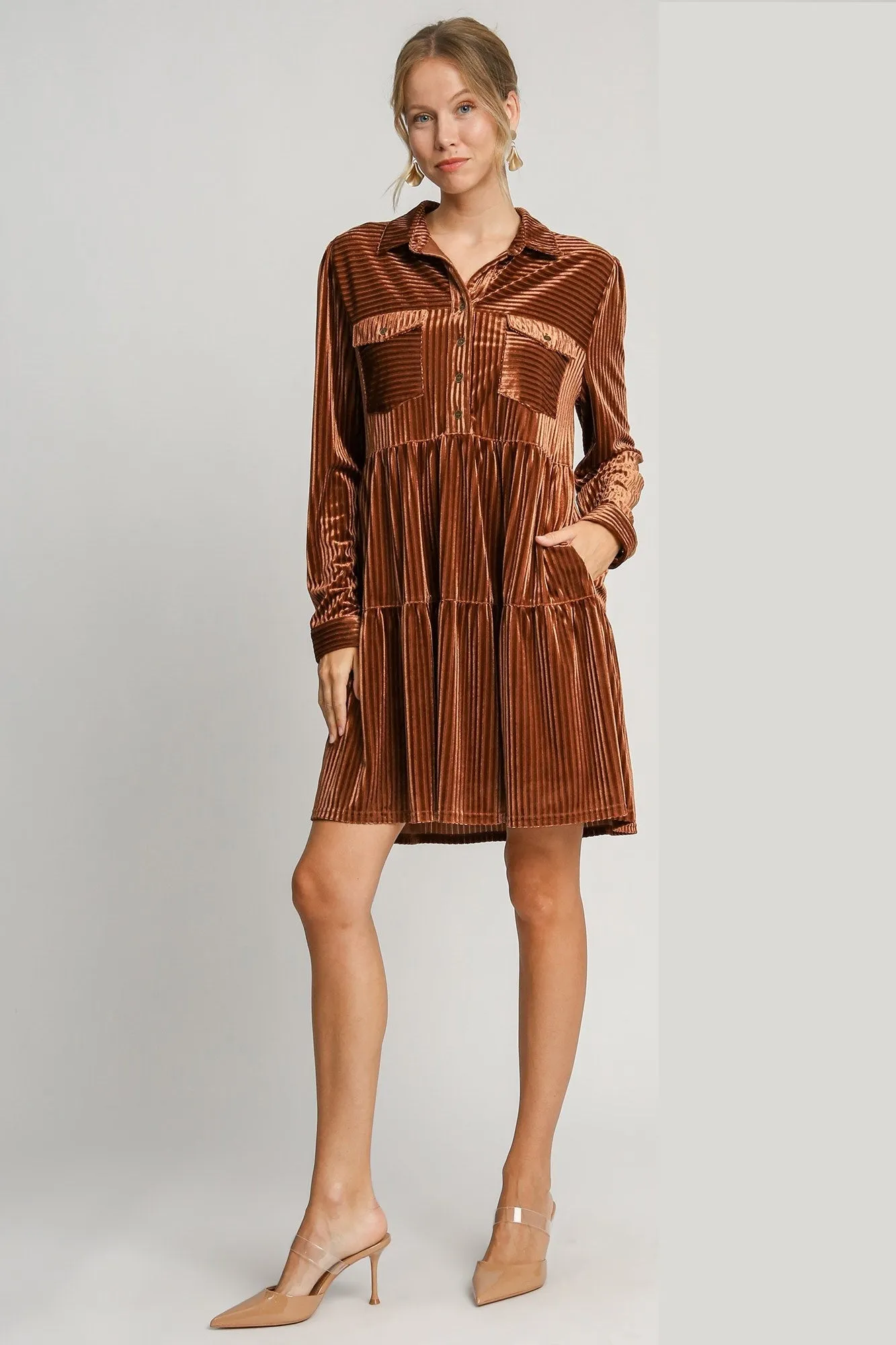 Textured Velvet Button Down Dress