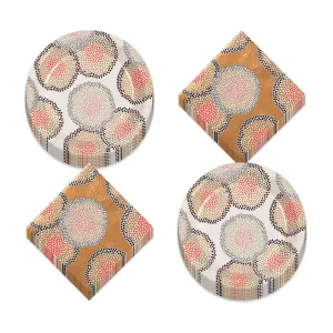 Thanksgiving and Fall Party Supplies - Gold Mum Floral Paper Dessert Plates and Beverage Napkins (Serves 16)