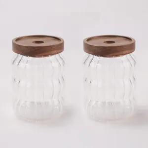 The Better Home Pack of 2 620ml Each Borosilicate Kitchen Containers Set with Acacia Lid | Microwave Safe | Multi-Utility, Leakproof, Airtight Storage Jar For Cookies,Snacks,Tea,Coffee,Sugar