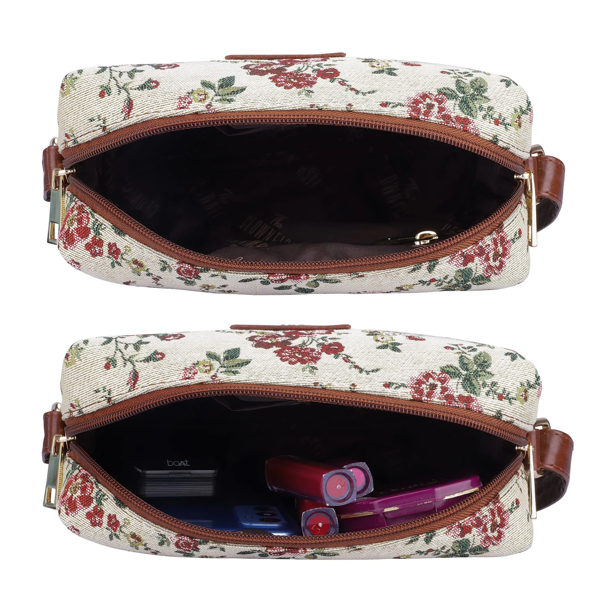 THE CLOWNFISH Adelina Series Sling for Women Faux Leather Casual Ladies Single Shoulder Bag For Women Crossbody Bag for College Girls (White-Floral)