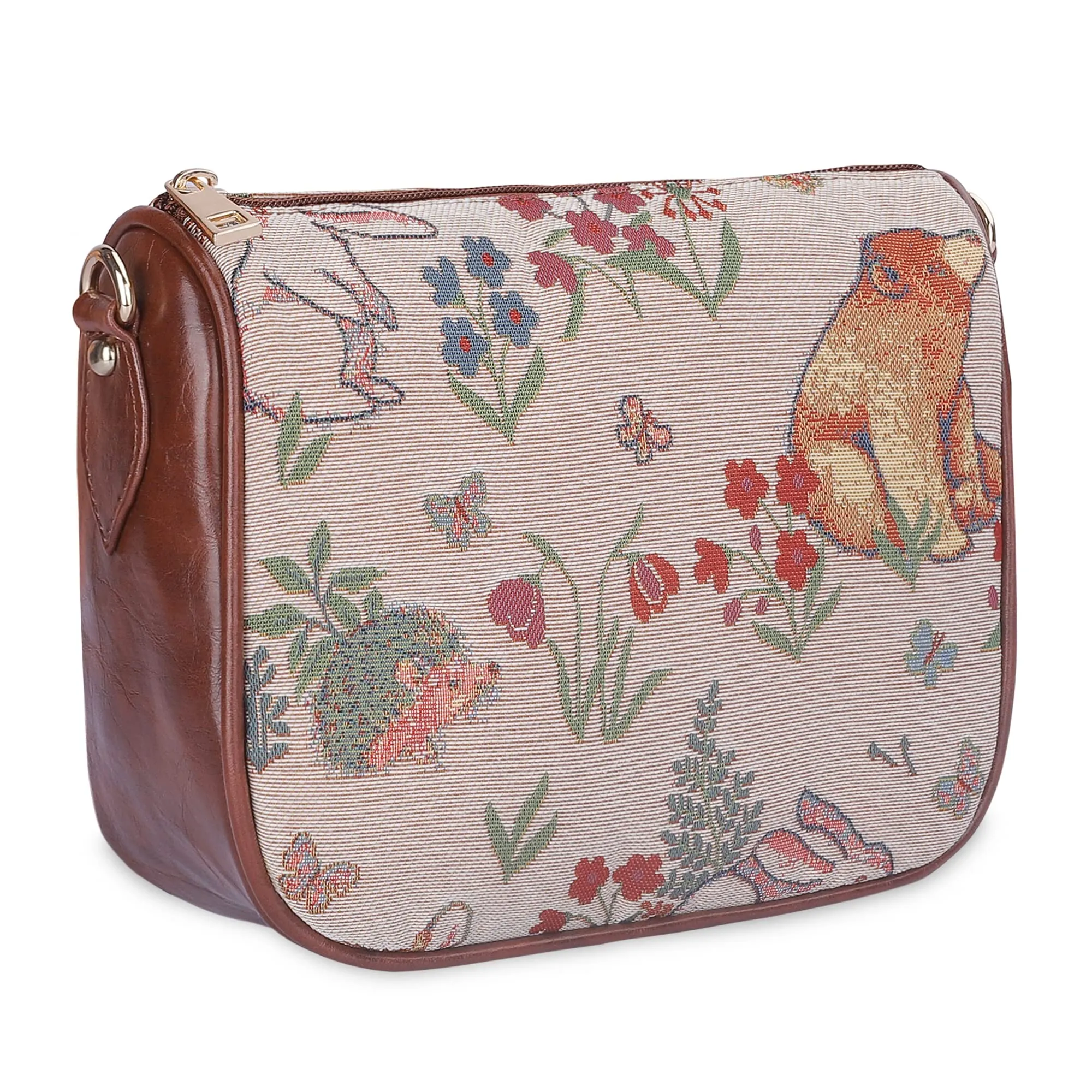 THE CLOWNFISH Garnet Series Tapestry Fabric Crossbody Sling Bag for Women Ladies Single Shoulder Bag Shoulder Belt (White -Animal Print)