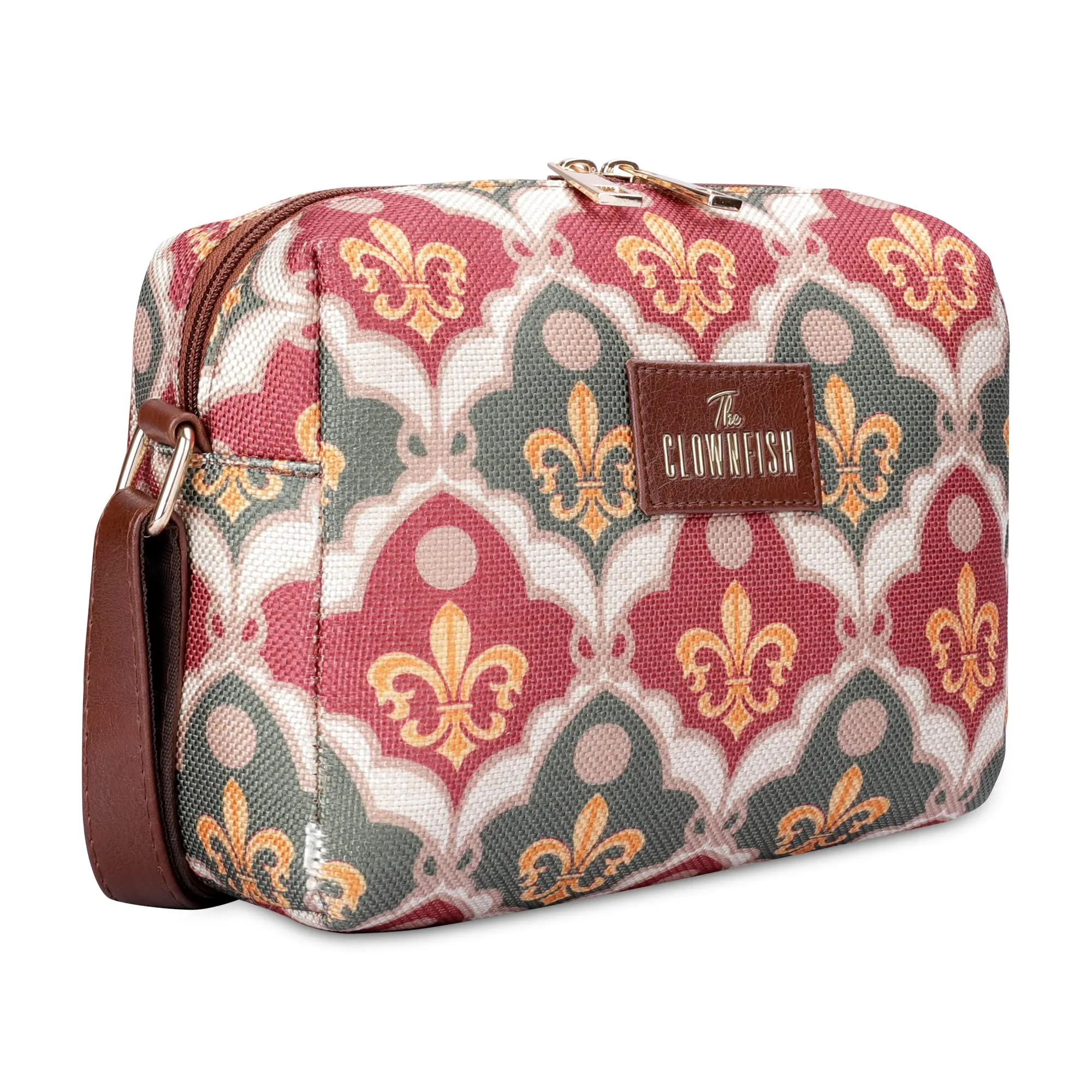 THE CLOWNFISH Isla Printed Handicraft Fabric Crossbody Sling bag for Women Casual Party Bag Purse with Adjustable Shoulder Strap for Ladies College Girls (Pink-Rangoli Design)
