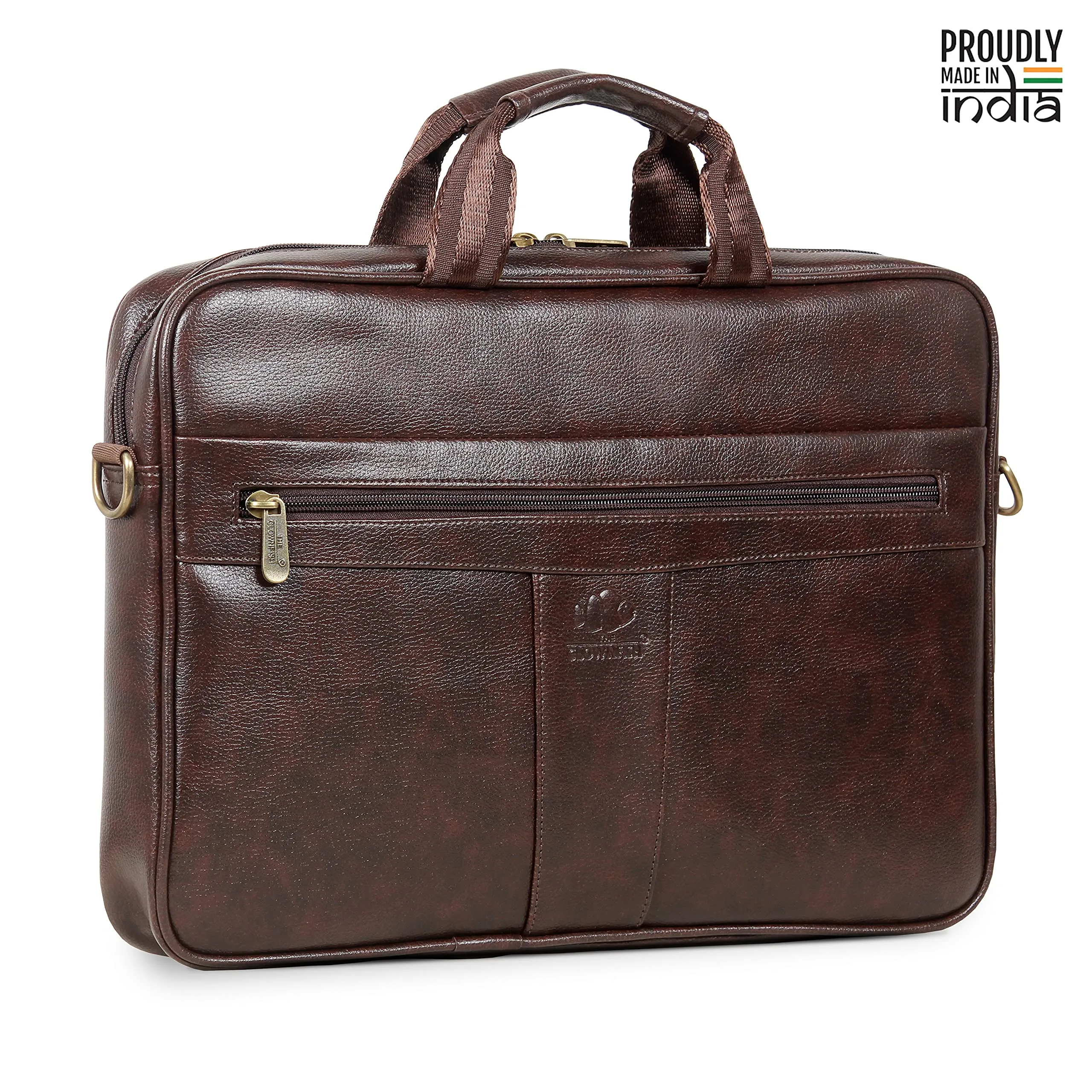 THE CLOWNFISH Unisex Icon Faux Leather 15.6 Inch Laptop Messenger Bag Briefcase (Dark Brown)