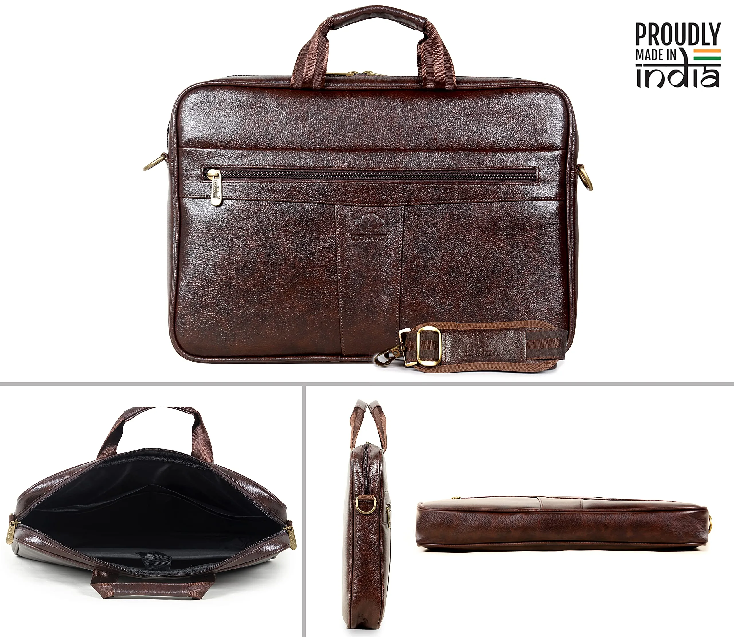 THE CLOWNFISH Unisex Icon Faux Leather 15.6 Inch Laptop Messenger Bag Briefcase (Dark Brown)