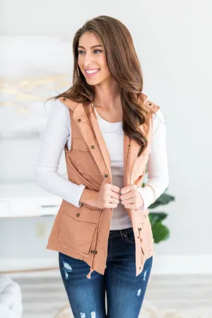 The Time Is Now Taupe Brown Utility Vest