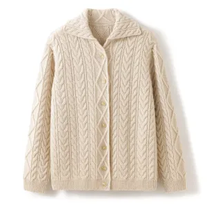 Thickened Loose Lapel Wide Placket Pocket Thread Cardigan Cashmere Sweater