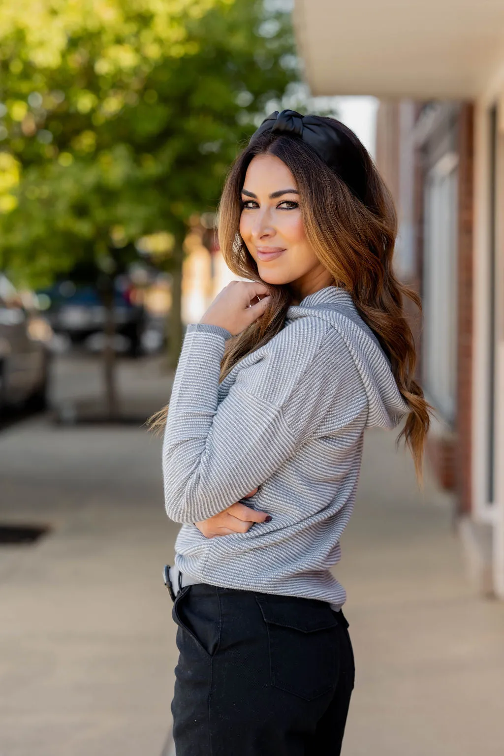 Thin Scalloped Stripes Hoodie