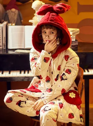 THREE-LAYER COTTON PADDED WARM CORAL FLEECE HOODED CARTOON