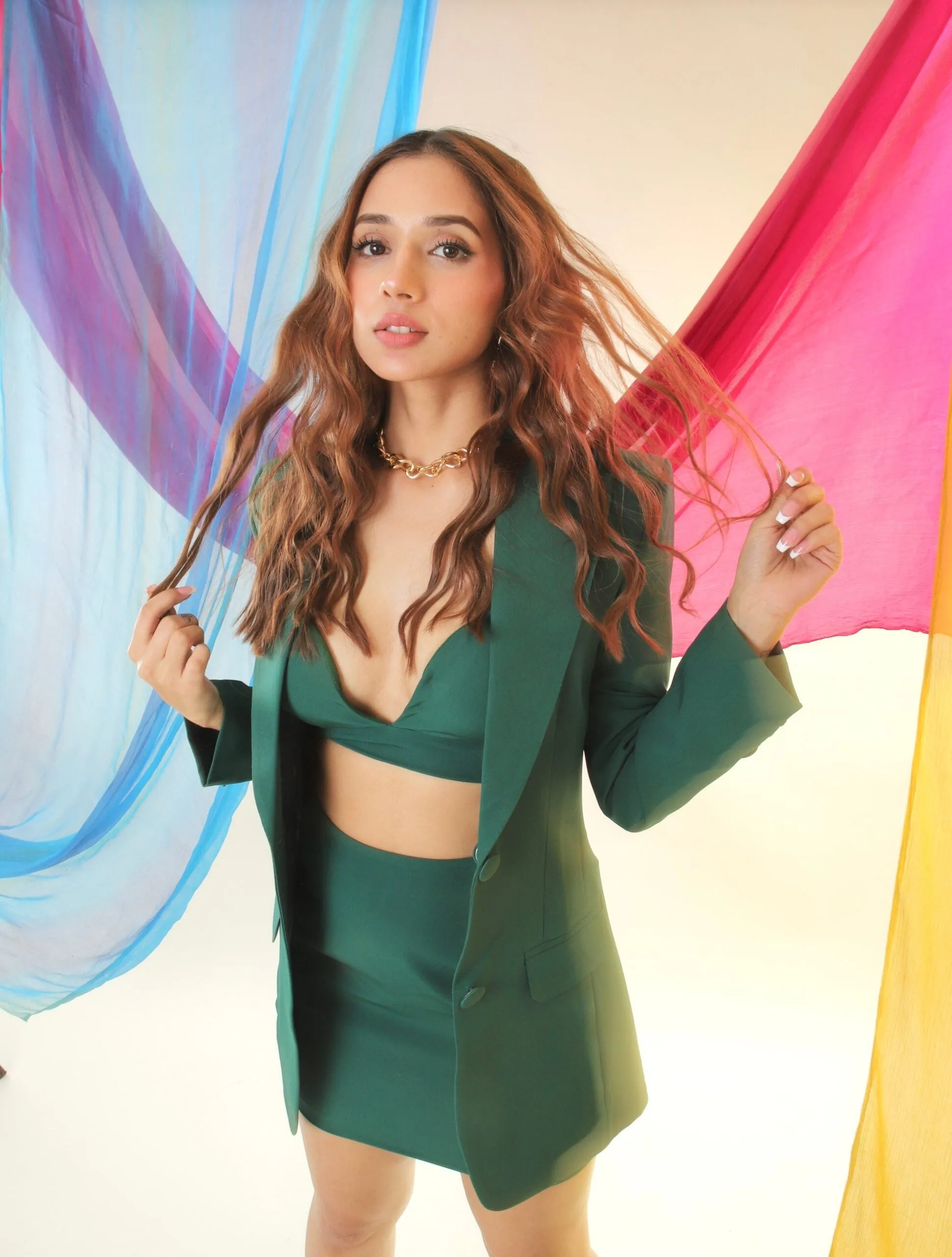Three-piece Women's Business Formal Skirt Suit with Bralette