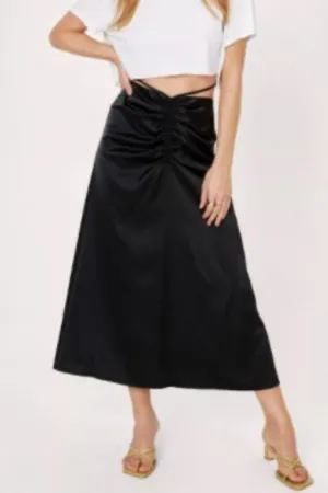 Tie-Up Satin Black Skirt