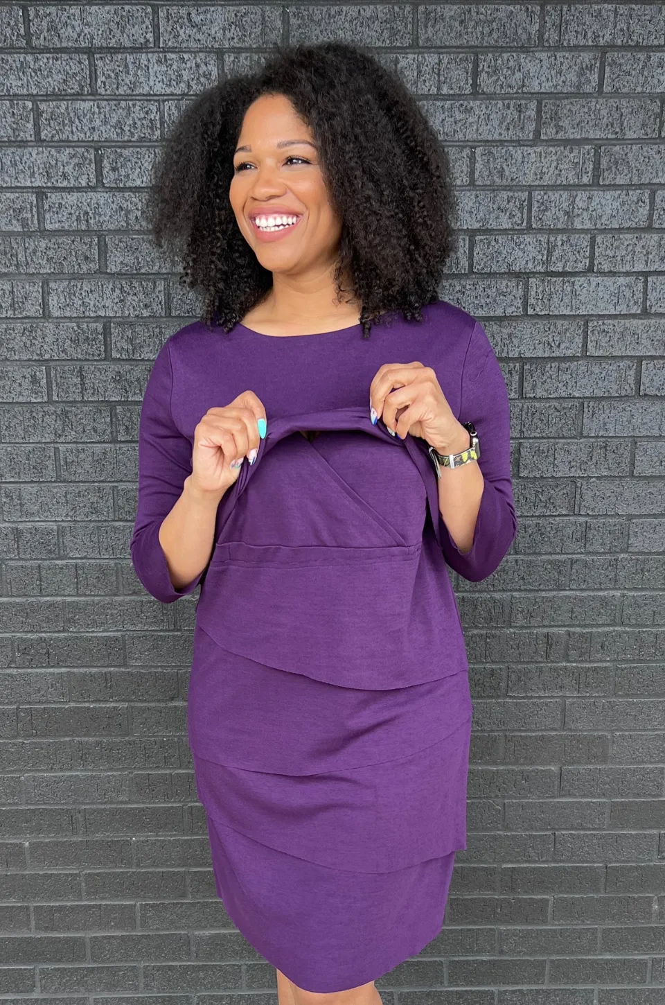 Tiered Nursing Dress - Eggplant