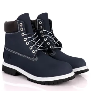 Tim Adventure 6 Inch Leather Boots Navy Blue White