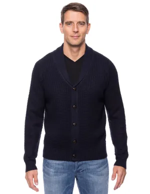 Tocco Reale Men's Wool Blend Shawl Collar Cardigan in Waffle Stitch - Navy