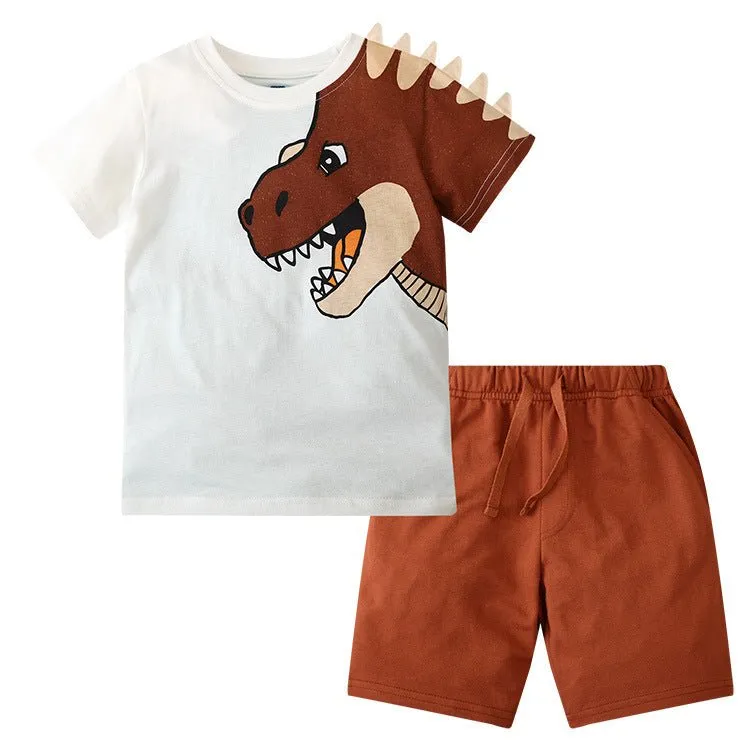 Toddler Boy 3D Cartoon Dinosaur Design T-shirt with Shorts Set