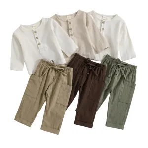 Toddler Boy Long Sleeve Casual Cotton and Linen Sets