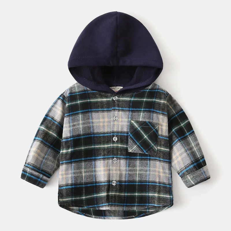 Toddler Boys Plaid Flannel Hoodie Jacket Coats