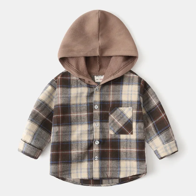 Toddler Boys Plaid Flannel Hoodie Jacket Coats
