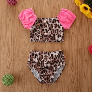 Toddler Girl 2pcs Leopard Print Swimsuit for Summer