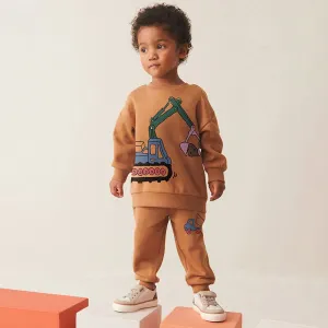 Toddler/Kid Boy's Cartoon Digger Truck Sweatshirt with Pants Set