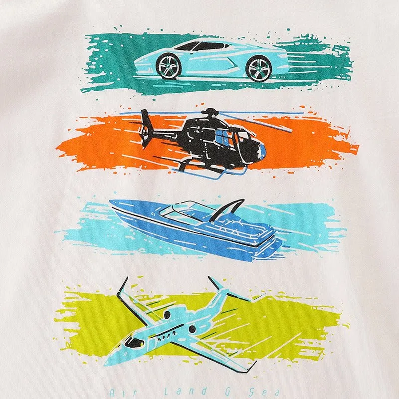 Toddler/Kid Boy's Transportation Vehicle Design White Tee