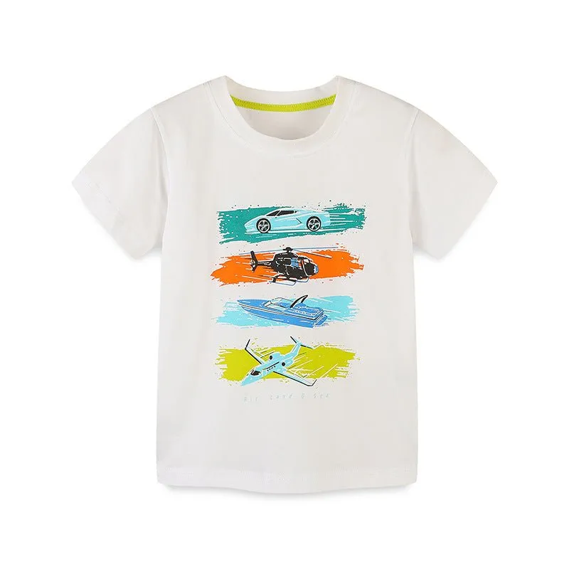 Toddler/Kid Boy's Transportation Vehicle Design White Tee