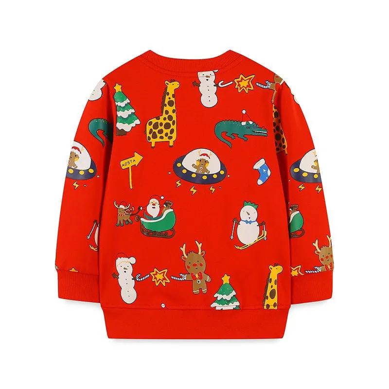Toddler/Kid Festive Christmas Prints Red Sweatshirt