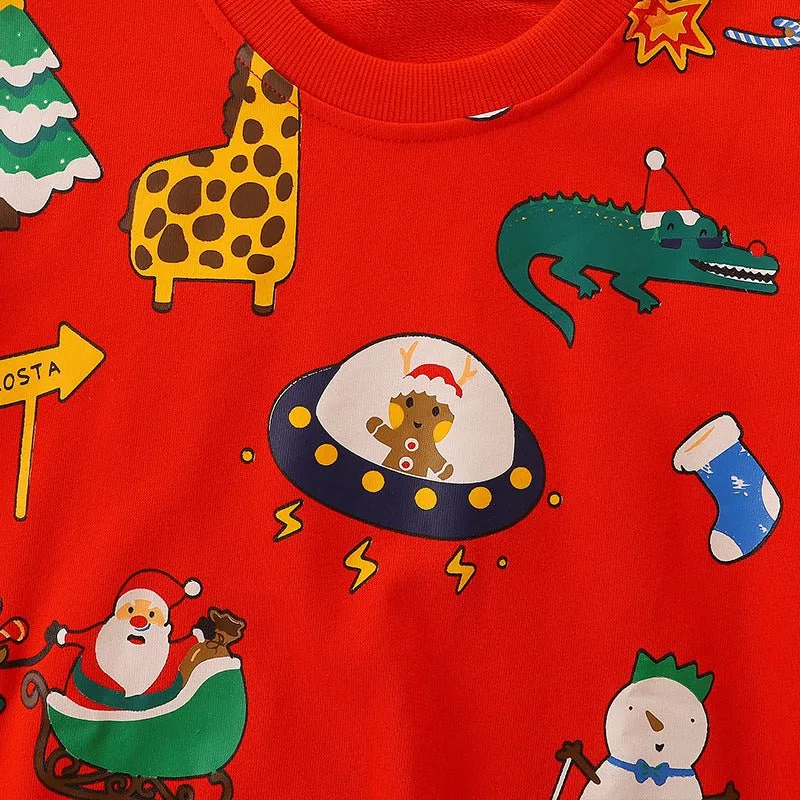 Toddler/Kid Festive Christmas Prints Red Sweatshirt