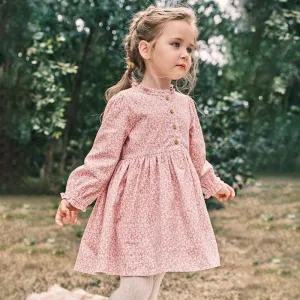 Toddler/Kid Girl Floral Prints Button Details Pink Long Sleeve Dress