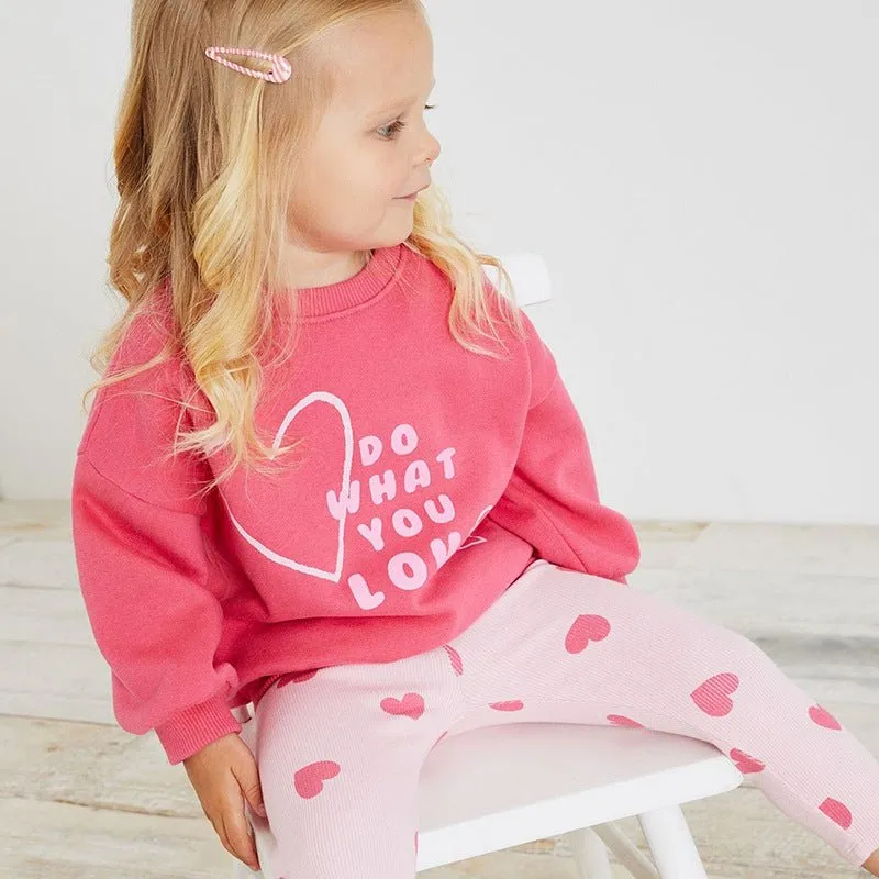 Toddler/Kid Girl "Do What You Love" Pink Sweatshirt and Leggings Set