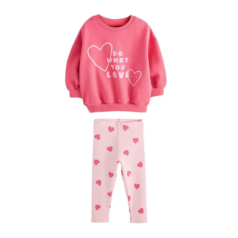 Toddler/Kid Girl "Do What You Love" Pink Sweatshirt and Leggings Set