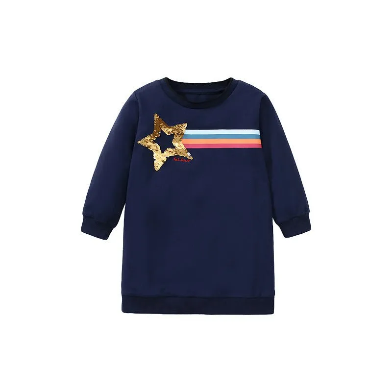 Toddler/Kid Girl Rainbow Print Sequence Star Sweater Dress