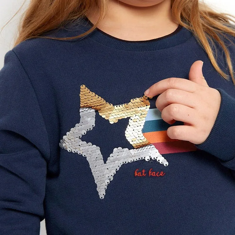 Toddler/Kid Girl Rainbow Print Sequence Star Sweater Dress