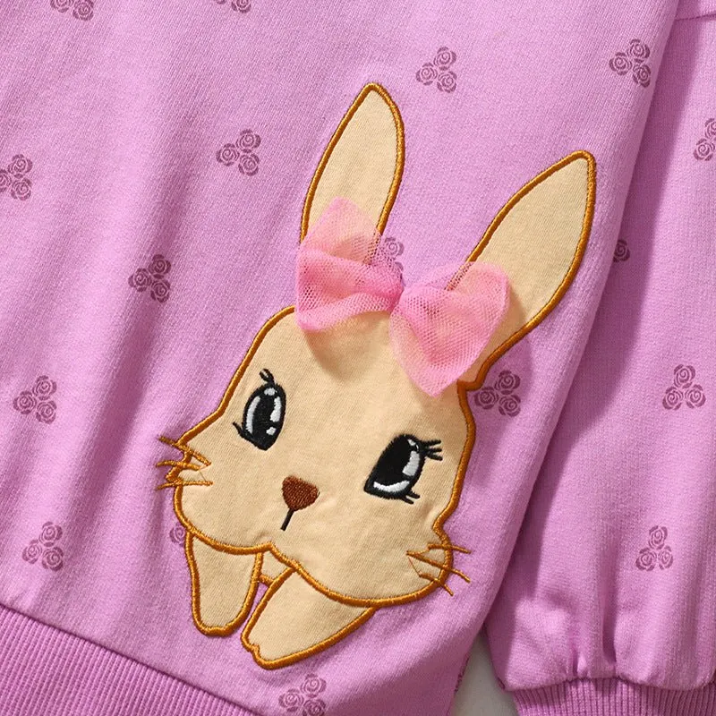 Toddler/Kid Girl's Adorable Bunny Design Purple Sweatshirt with Leggings Set
