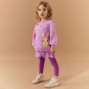 Toddler/Kid Girl's Adorable Bunny Design Purple Sweatshirt with Leggings Set