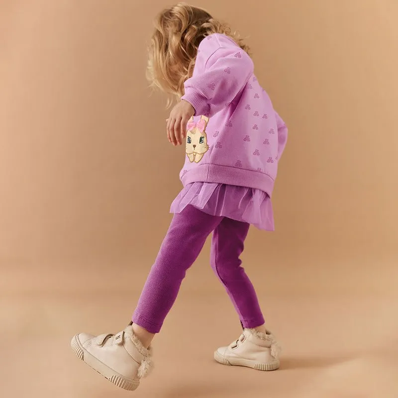 Toddler/Kid Girl's Adorable Bunny Design Purple Sweatshirt with Leggings Set