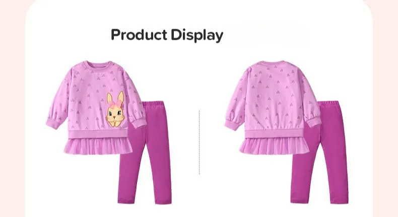 Toddler/Kid Girl's Adorable Bunny Design Purple Sweatshirt with Leggings Set