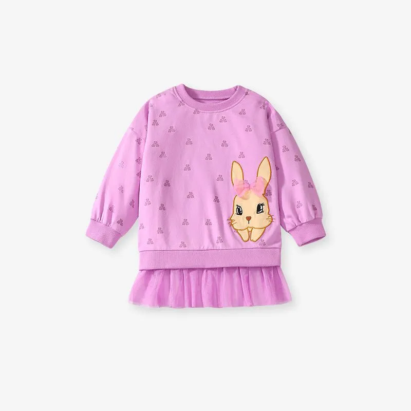 Toddler/Kid Girl's Adorable Bunny Design Purple Sweatshirt with Leggings Set
