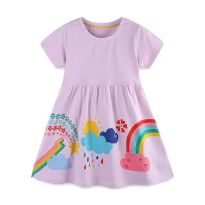 Toddler/Kid Girl's Cartoon Cloud with Rainbow Design Purple Dress