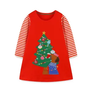 Toddler/Kid Girl's Christmas Tree Red Long Sleeve Dress