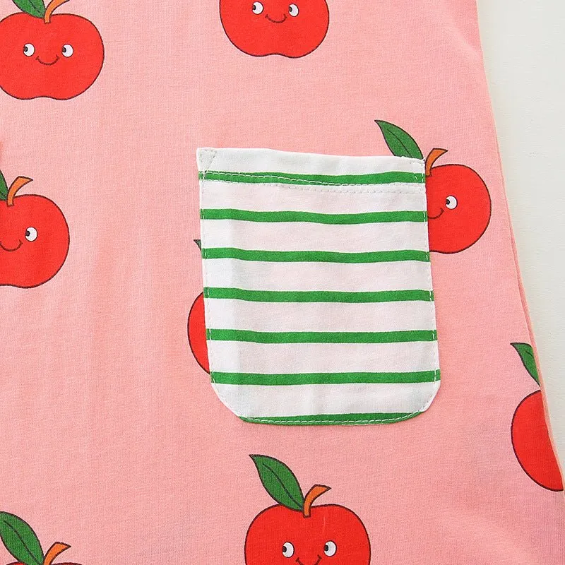 Toddler/Kid Girl's Long Sleeve Cartoon Apples Print Design Pink Dress