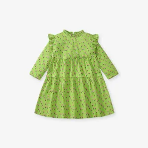 Toddler/Kid Girl's Long Sleeve Little Flowers Design Green Dress