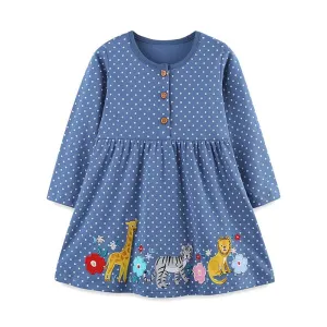 Toddler/Kid Girl's Long Sleeve Wildlife and Flowers Design Dress