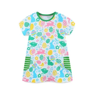Toddler/Kid Girl's Short Sleeve Colorful Bunny Print Design Dress