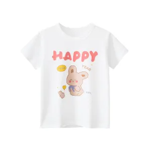 Toddler/Kid Girl's Short Sleeve Happy Bunny Print Design T-Shirt