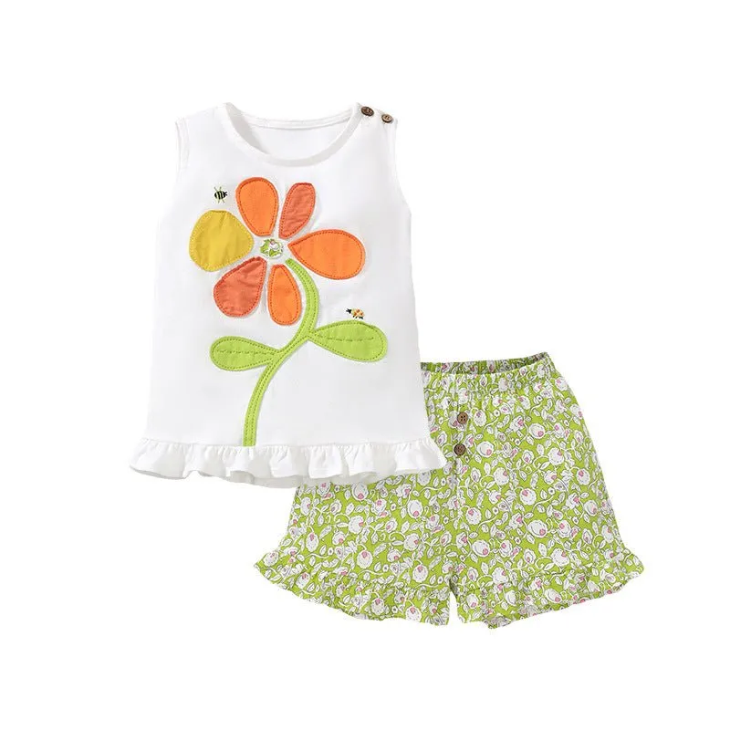 Toddler/Kid Girl's Sleeveless Floral Top with Shorts Set