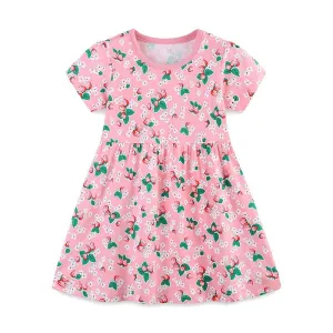 Toddler/Kid Girl's Strawberry Print with Floral Design Pink Dress