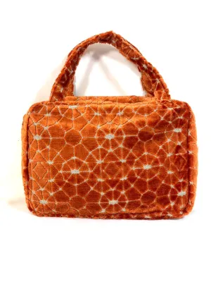 Toiletries Case in Figured Orange Chenille