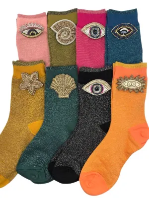Tokyo socks with eclectic beaded pins