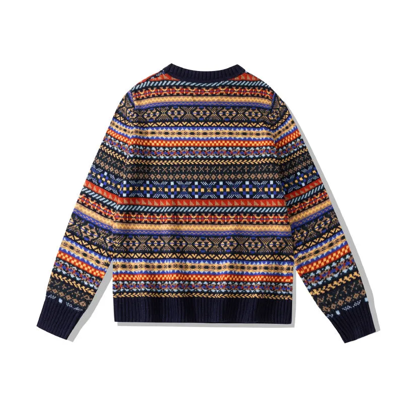 Toleet trending fall outfits 2024 Christmas Thanksgiving outfits Vintage round Neck Pullover Sweater Pattern Sweater Wool Blended Sweater